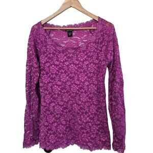 Y2K Purple Lace Blouse Womens Large Glam Whimsygoth Fairy Romantic Retro Sheer
